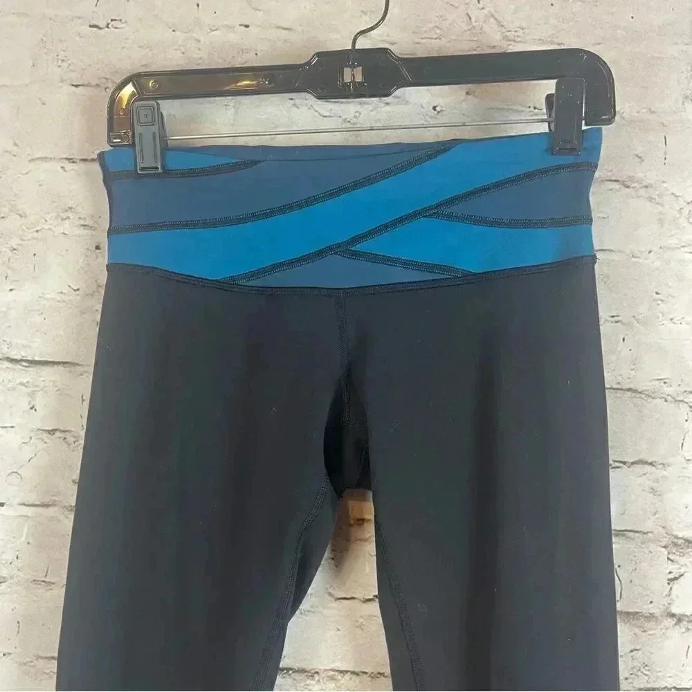 Lululemon Wunder Under Crop III Leggings Size 6 Black Tofino Teal Alberta
